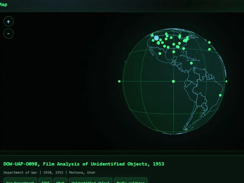 Disclosure Archive globe with a selected historical record below it