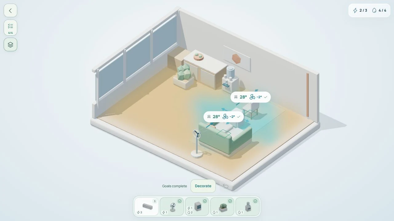 Apartment C showing cooling and the fan’s felt-temperature benefit