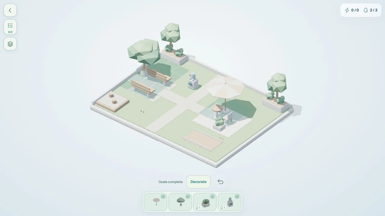 Cool Places miniature park with trees, shaded benches and drinking water