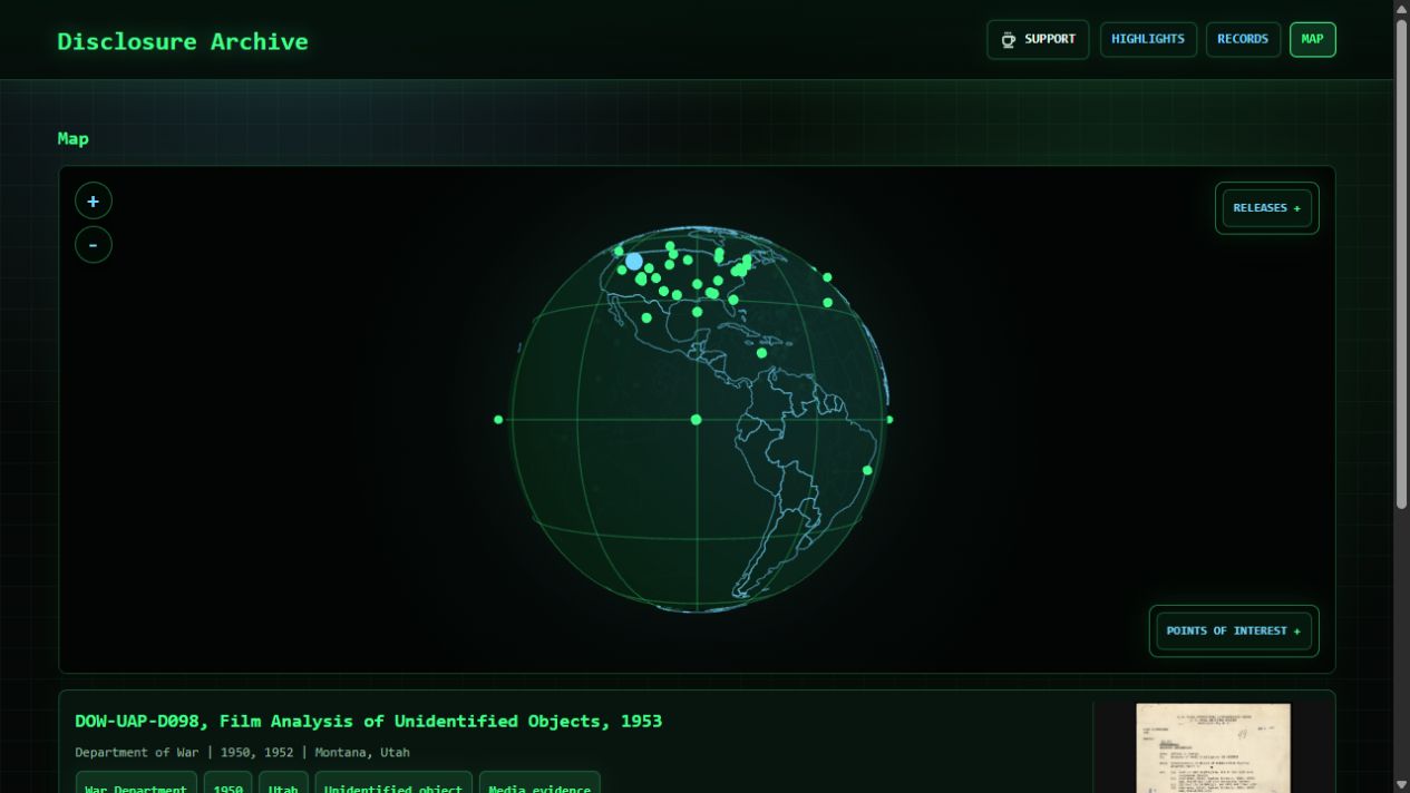 Disclosure Archive map and selected record