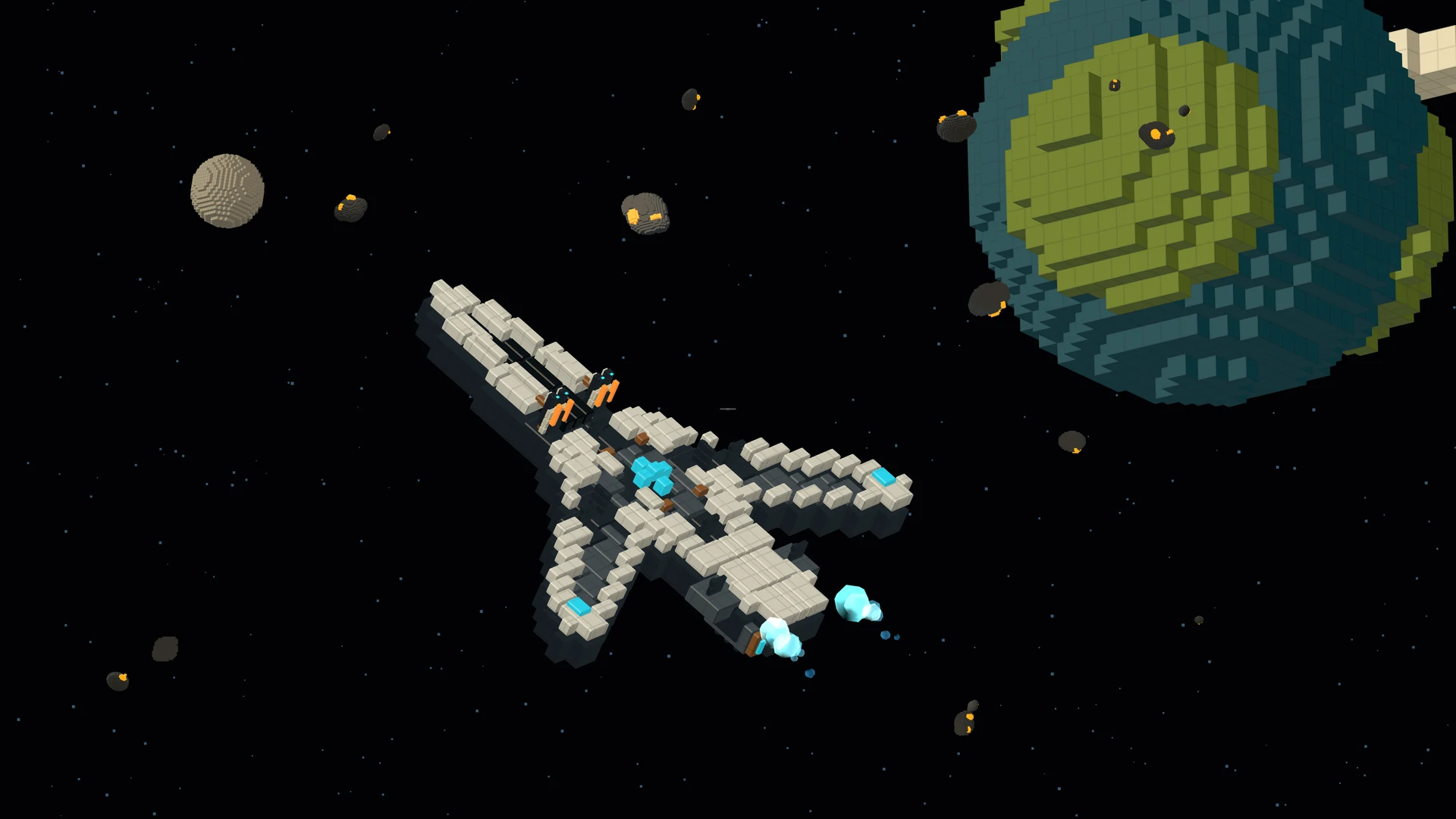 Equipped Vanguard among mineral asteroids, an ocean planet and a moon