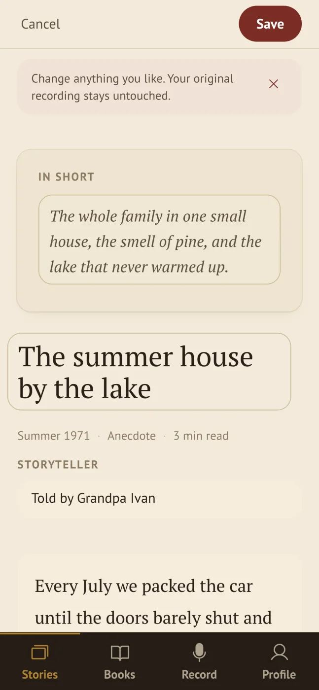 Spomen sample story editor